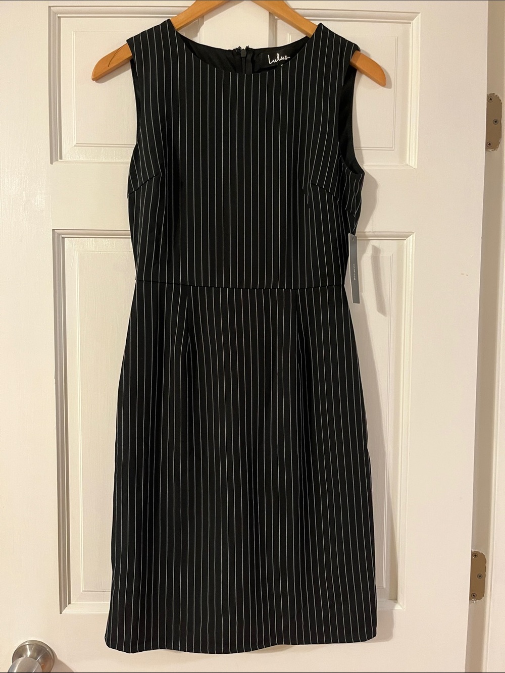 Pinstripe black sheath dress